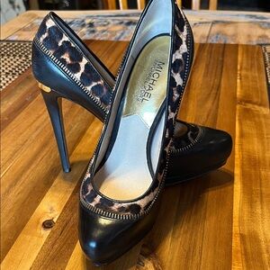 Michael Kors Black and Animal Print Heels